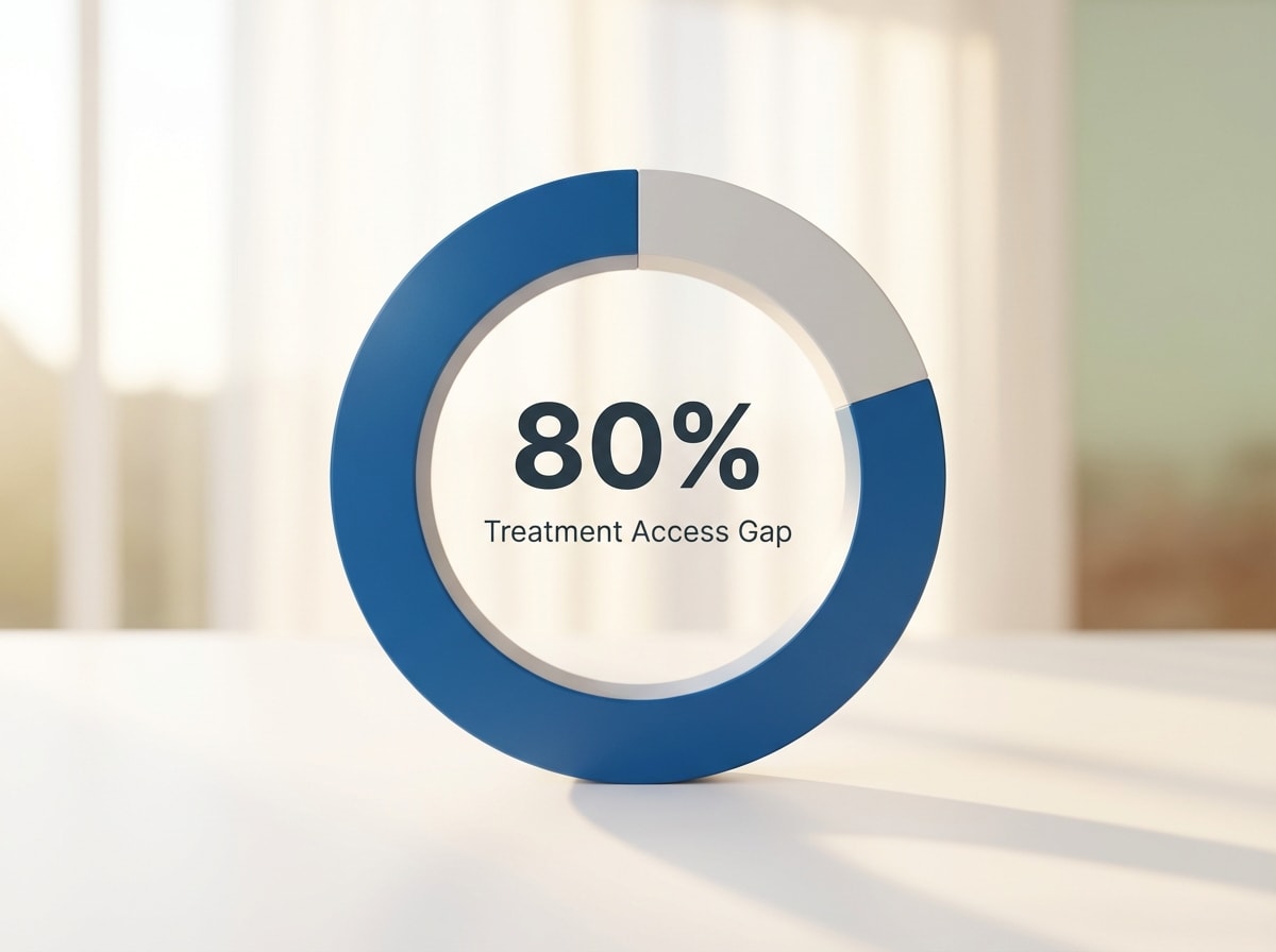 Infographic showing Gap in Substance Use Treatment Access (2024): 80%