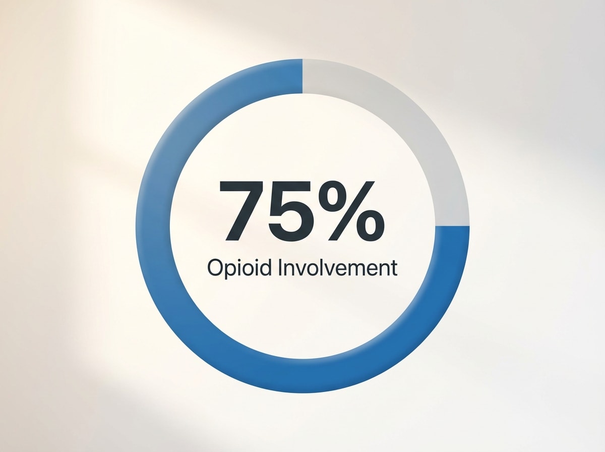 Infographic showing Opioid Involvement in US Drug Overdose Deaths (2020): 75%