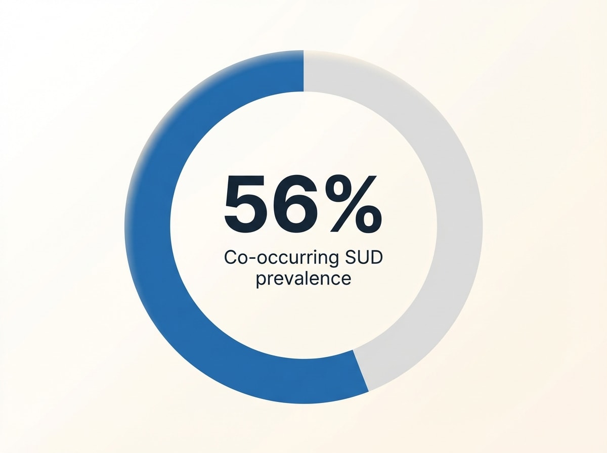 Infographic showing Prevalence of co-occurring SUD in adults with serious mental illness: 56%