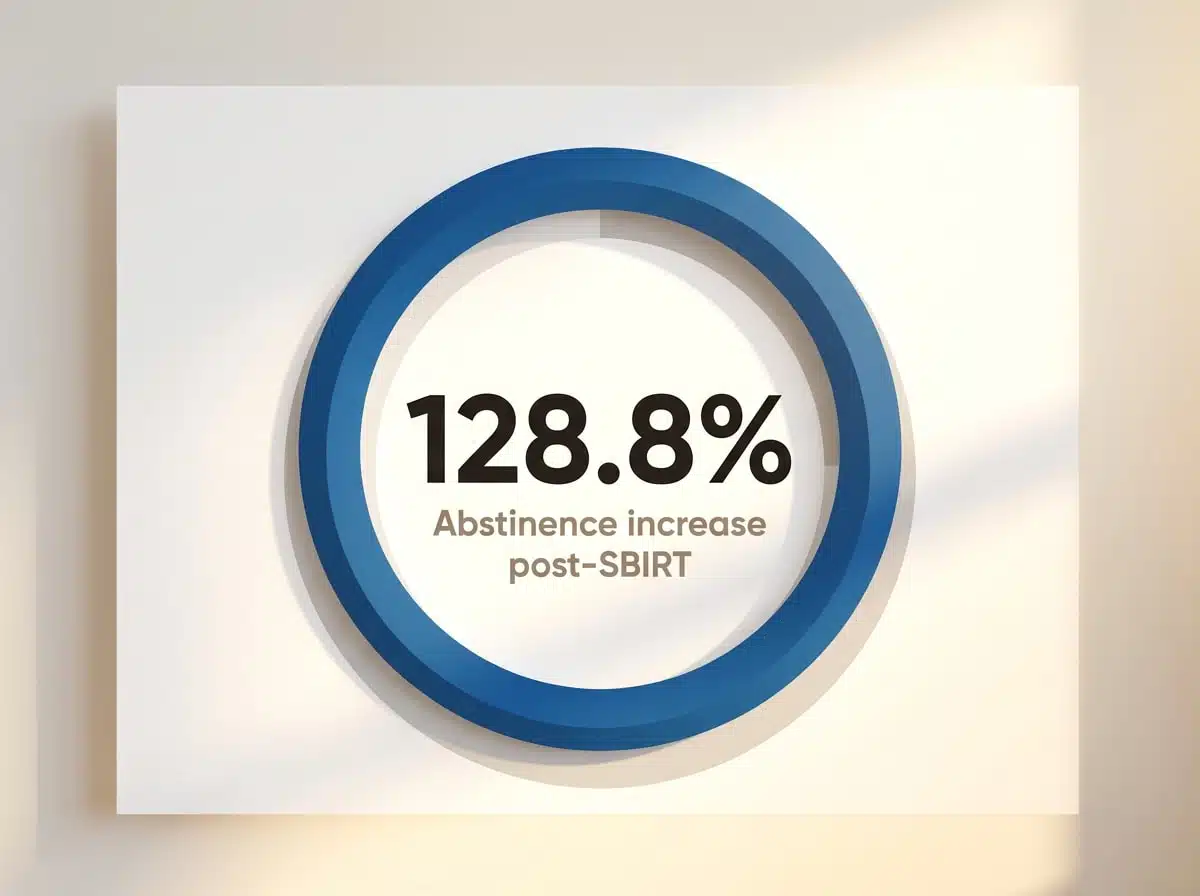 Infographic showing Increase in abstinence reported after SBIRT intervention: 128.8%