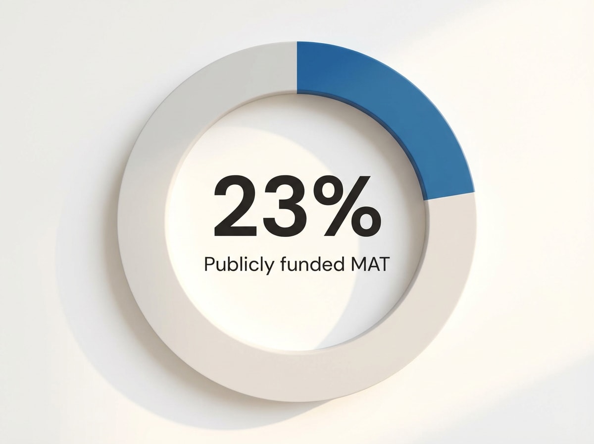 Infographic showing Publicly funded treatment programs offering any FDA-approved MAT: 23%