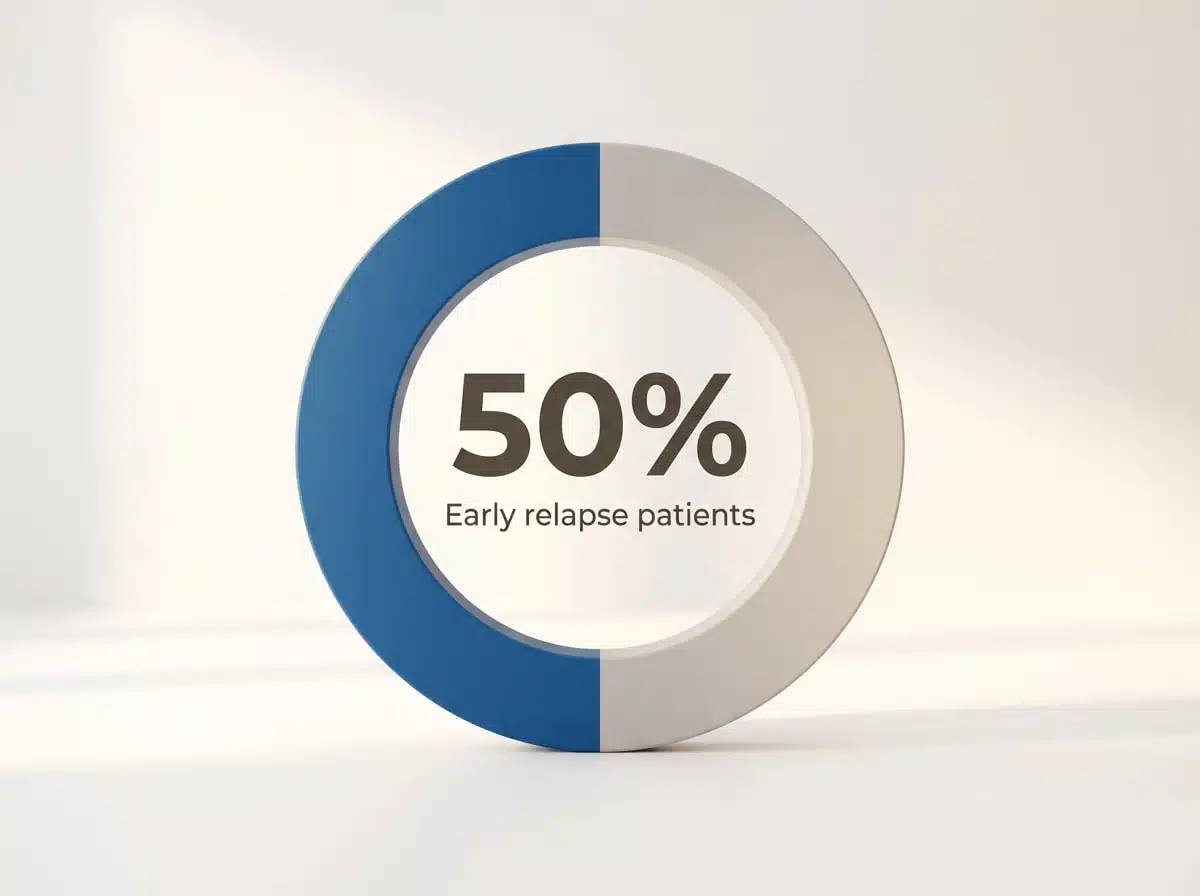 Infographic showing Alcohol-dependent patients who relapse within 3 months of detox: 50%