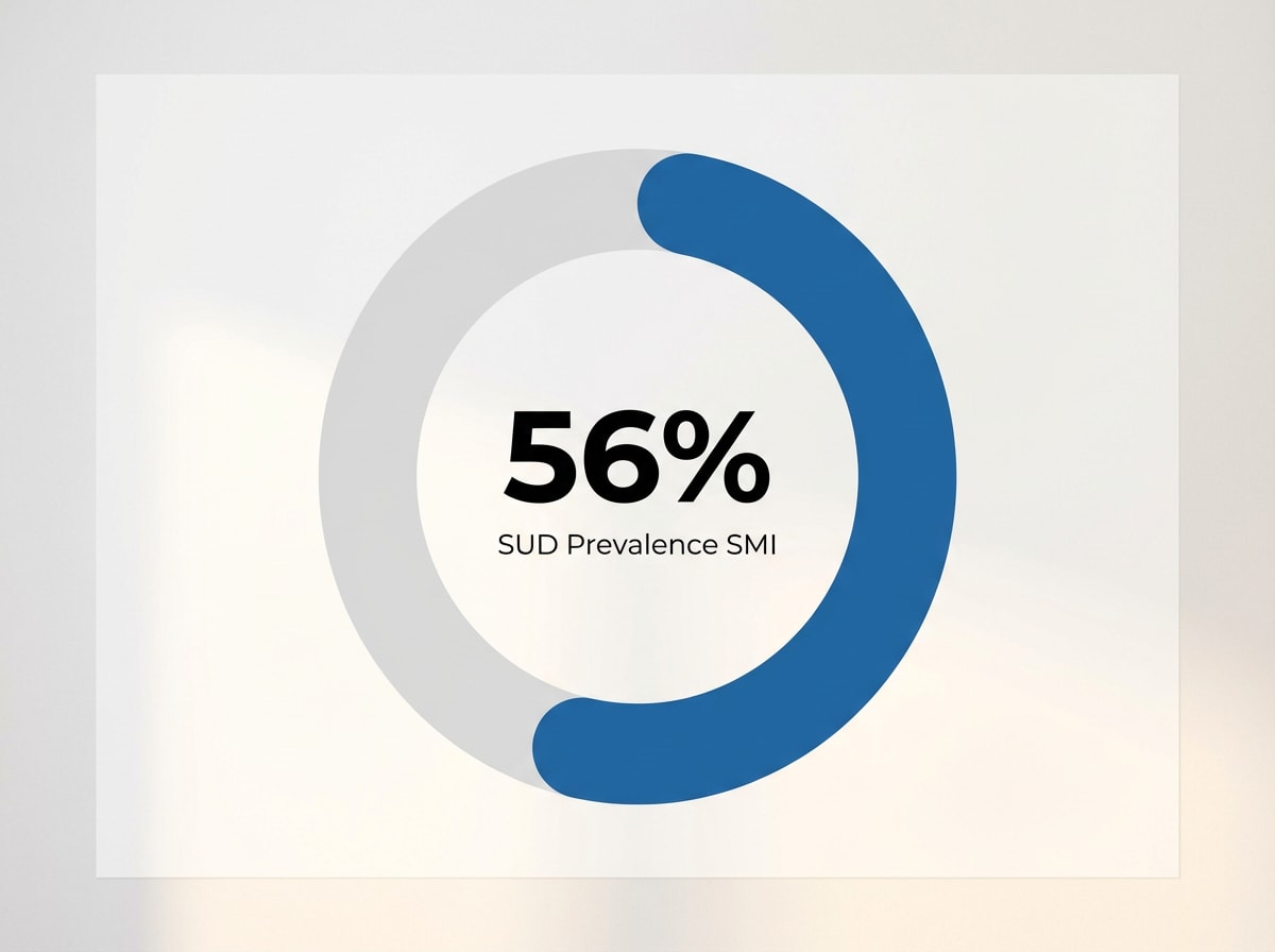 Infographic showing Lifetime Prevalence of Co-occurring SUD in People with Serious Mental Illness: 56%