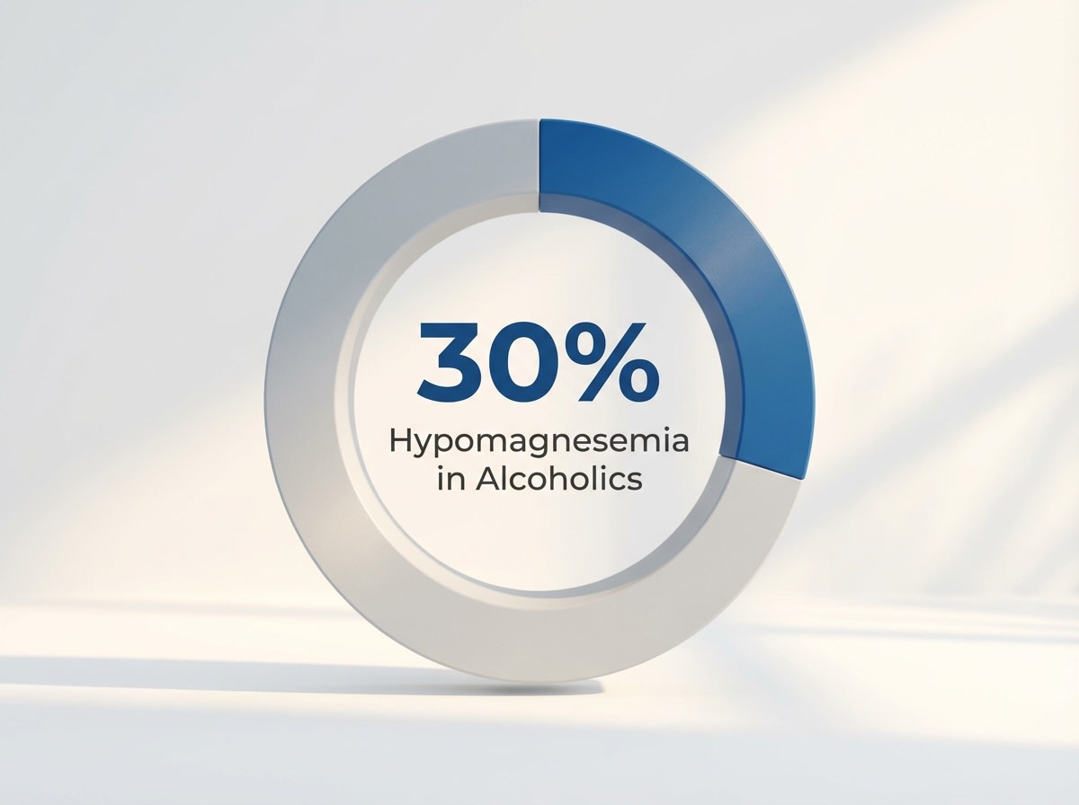 Infographic showing Prevalence of Hypomagnesemia in Chronic Alcoholics: 30%