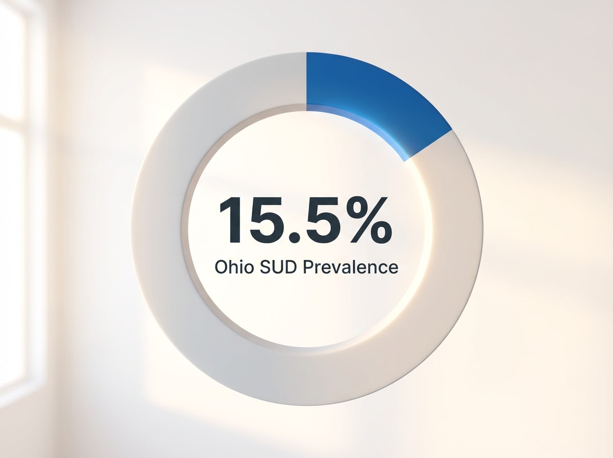 Infographic showing Substance Use Disorder (SUD) Prevalence in Ohio (2017-2019): 15.5%