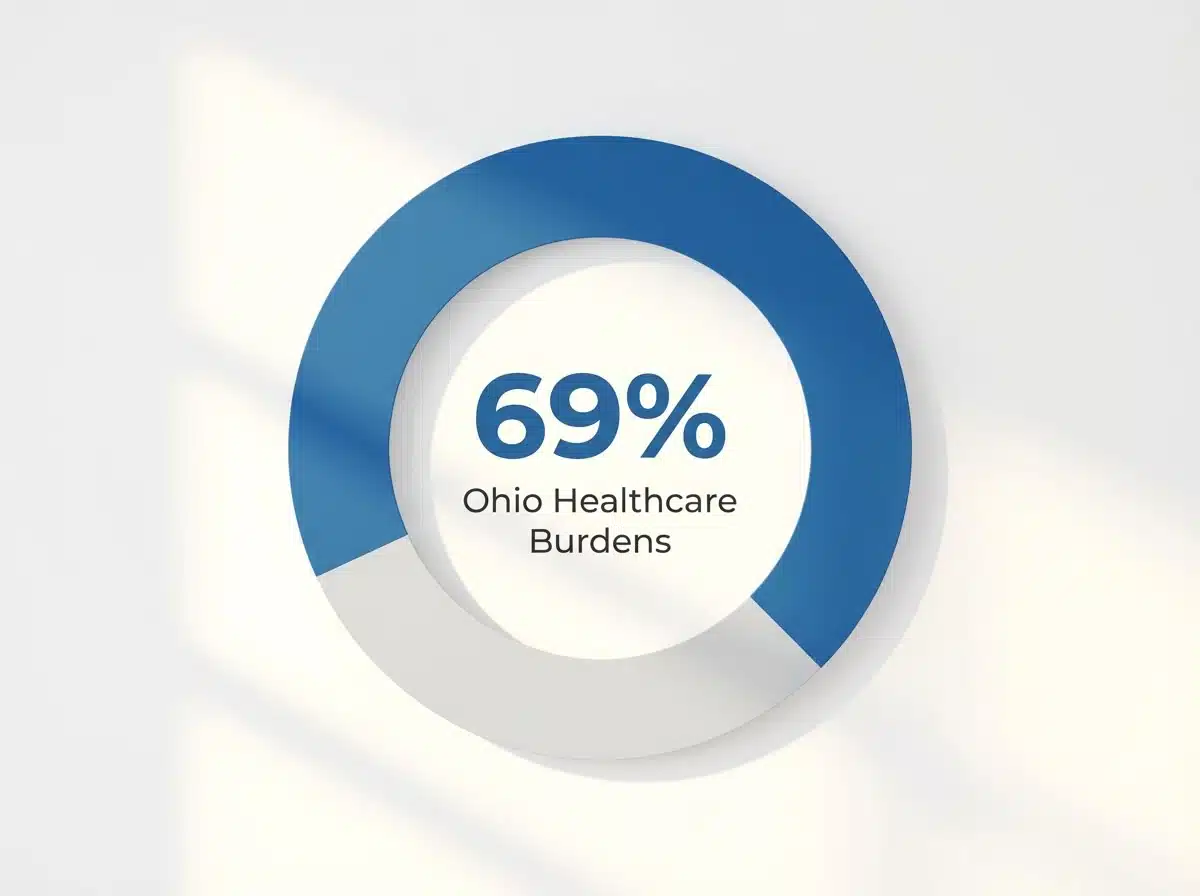 Infographic showing Ohioans Experiencing Healthcare Affordability Burdens (Past Year): 69%