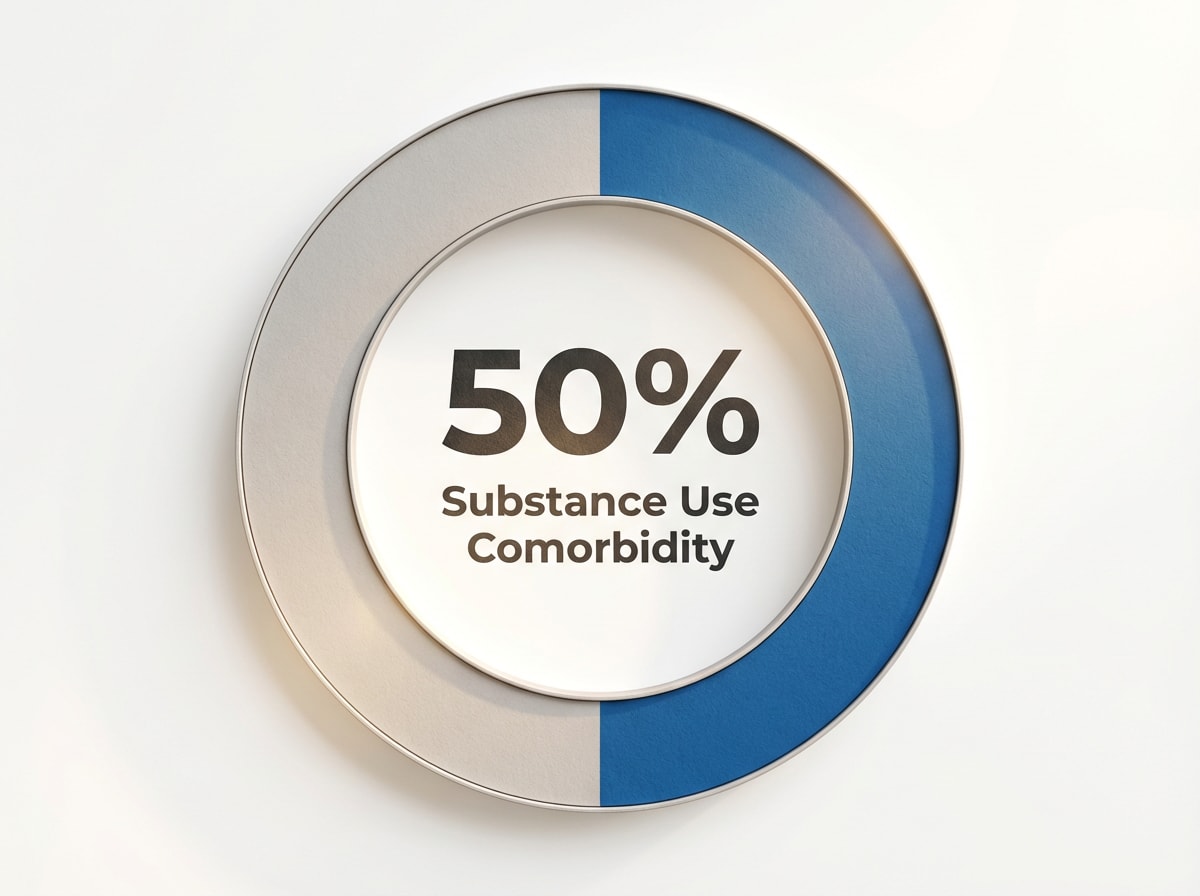 Infographic showing Co-occurrence of Substance Use & Mental Health Disorders: 50%
