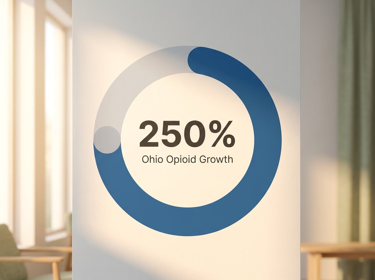 Infographic showing Growth in Ohio Opioid Treatment Providers (Since 2019): 250%