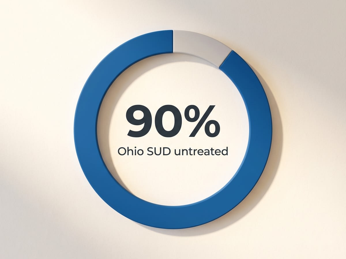 Infographic showing Percentage of Ohio Individuals with SUD Not Receiving Needed Treatment: 90%