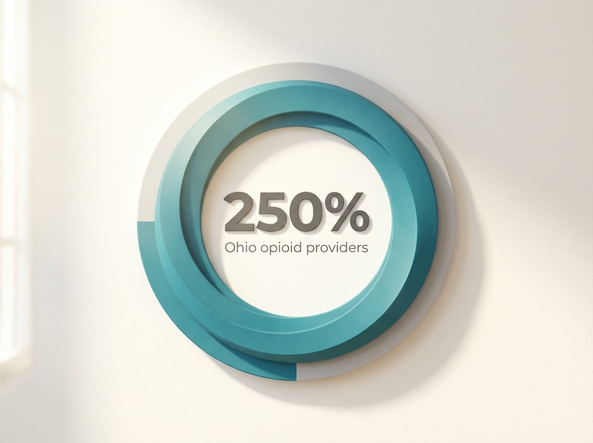 Infographic showing Increase in Ohio opioid treatment providers (since 2019): 250%