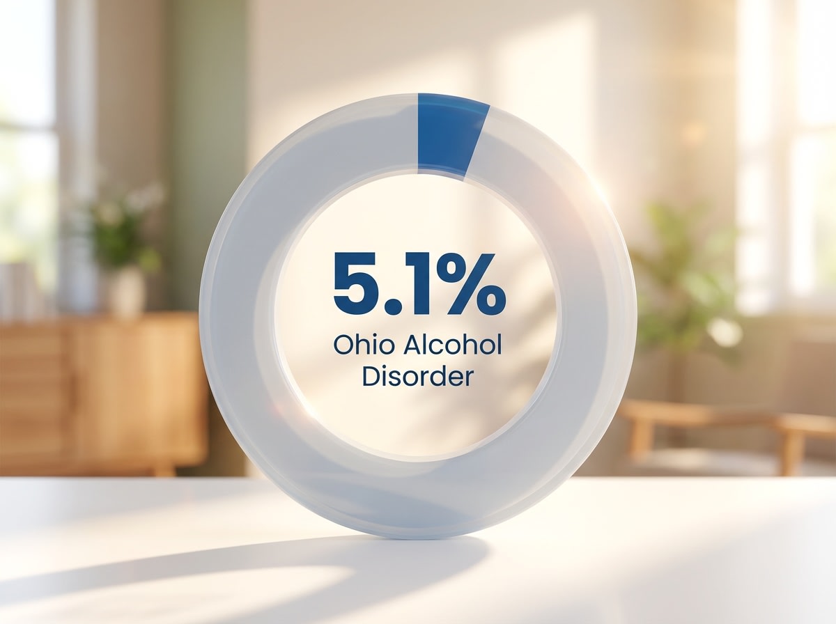 Infographic showing Past-Year Alcohol Use Disorder Prevalence in Ohio (2017-2019): 5.1%