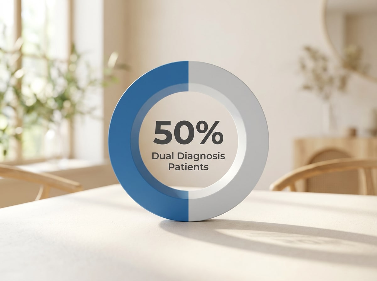 Infographic showing Patients with Co-Occurring Mental Health Disorders: 50%